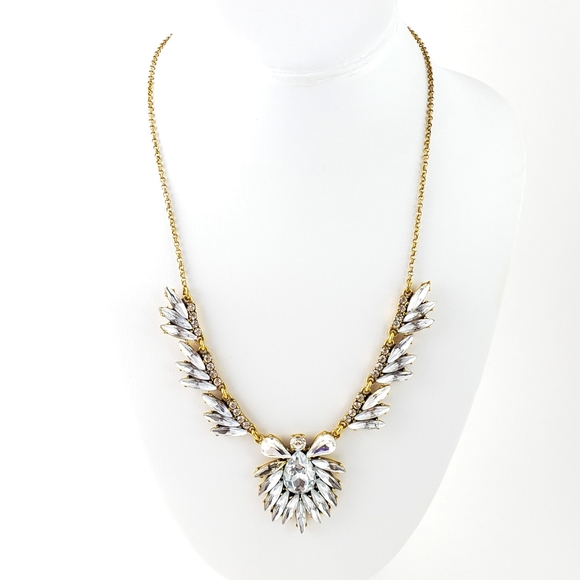 J. Crew Necklace Art Deco Marquise Cut Rhinestones - Picture 8 of 8